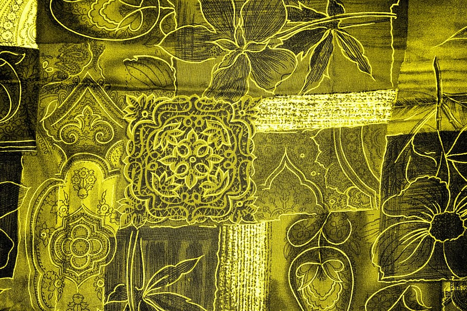 tèxtil floral verd, fons, patchwork, flors, groc, teixit, superfície, patró, seda, floral, colorit, decoració, deco, textura, fons de pantalla, cap, model, tapisseria, reflexió sedosa, primavera, primer pla, disseny, art, tèxtil, raons, bokeh, colors, caiguda de fons, groc daurat, verd oliva, resum, marc complet, cap gent, color verd, creativitat, motiu floral, art i artesania, planta, a l'interior, creixement, full, artesania, ornamentat, 4K