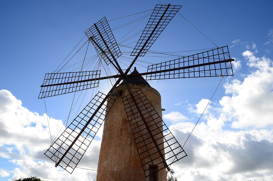 molí de farina, mallorca, primavera, molí, molí de vent, vent, windräder, energia eòlica, al seu torn, ala, molins de vent, mòlta, molins, aerogenerador, molí de vent tradicional, energia alternativa, núvol - cel, cel, turbina, vista d’angle baix, energia renovable, generació de combustible i energia, conservació del medi ambient, naturalesa, medi ambient, dia, arquitectura, estructura construïda, blau, a l'aire lliure, cap gent, escena rural, 4K