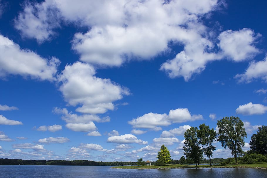 sommer, skyer, sø, landskab, udendørs, blå, himmel, fluffy, blå himmel skyer, sky - himmel, vand, plante, træ, scenics - natur, skønhed i naturen, natur, ro, rolig scene, dag, ingen mennesker, ikke-urbane scene, hav, miljø, jord, 5K