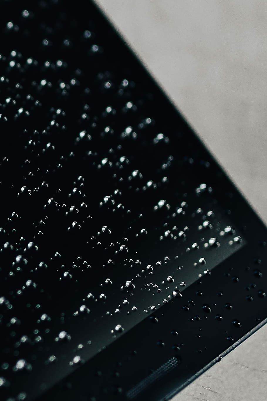 wet black tablet, Wet, black, tablet, rain, raindrop, dew, close-up, technology, backgrounds, black Color, no people, indoors, precious gem, modern, selective focus, pattern, table, focus on foreground, drop, nature, day, still life, high angle view, water, connection, single object, shape, 1080P