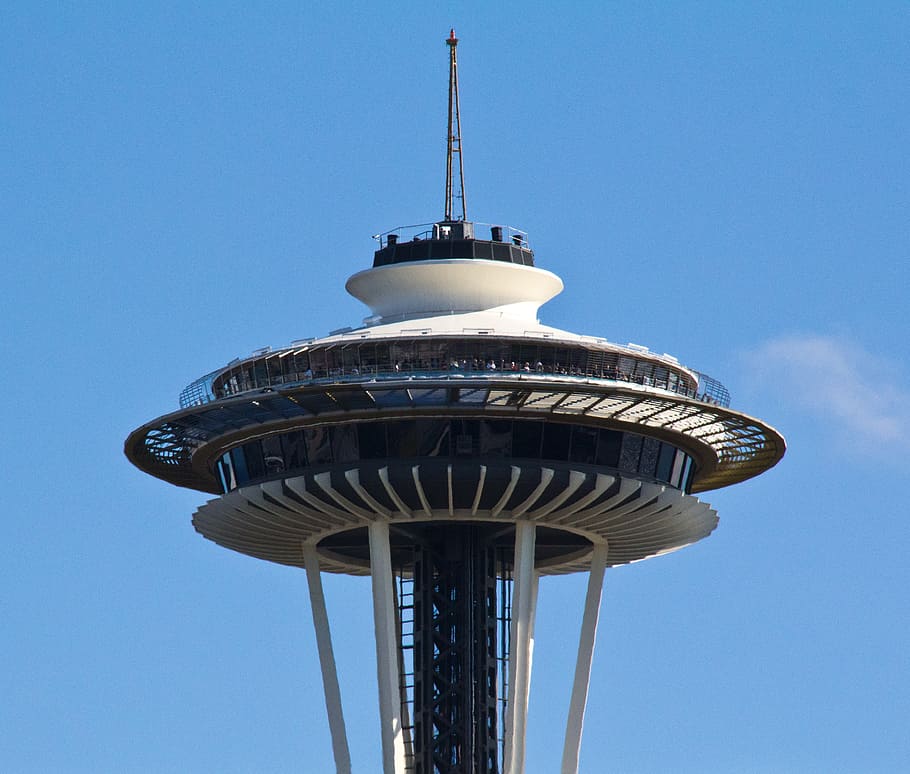 Seattle, agulla espacial, agulla, espai, ciutat, Washington, arquitectura, edificis, modern, cel, turisme, vista, nord-oest, més plujós, pacífic, vacances, vista d’angle baix, estructura construïda, torre, cel clar, blau, naturalesa, dia, exterior de l'edifici, cap gent, alta - alta, a l'aire lliure, metall, destinacions de viatge, llum solar, edifici, viatjar, fletxa, comunicacions globals, 2K