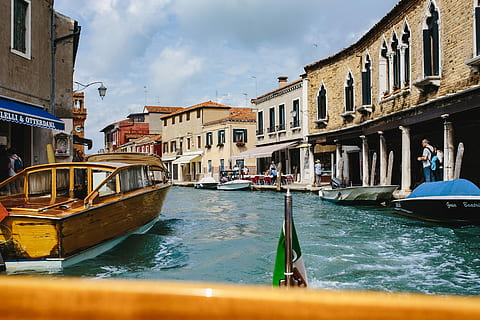 boat, way, islands, on my way, to the Islands, Murano, water, travel, trip, water surface, boating, mediterranean, motor boat, venice - Italy, canal, italy, gondola, nautical Vessel, architecture, grand Canal - Venice, veneto, italian Culture, europe, travel Destinations, famous Place, tourism, vacations, travel Locations, house, cultures, transportation, urban Scene, old, building Exterior, built Structure, outdoors, history, gondola - traditional boat, mode of transportation, city, incidental people, gondolier, nature, sky, cloud - sky, wooden post, post, 4K