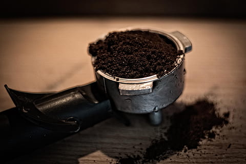 shallow, focus photography, gray, black, coffee filter, coffee, coffee maker, restaurant, cafe, indoors, food and drink, close-up, ground coffee, no people, focus on foreground, brown, food, drink, espresso, coffee - drink, still life, dirt, table, freshness, studio shot, container, black color, two objects, caffeine, 2K, CC0, public domain, royalty free