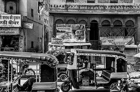 greyscale auto rickshaw, people, grayscale photography, auto rickshaws, road, building, daytime, gray scale, photo, auto rickshaw, on the road, black And White, visual Art, time, arts And Entertainment, old, concepts And Ideas, old-fashioned, transportation, no people, indoors, architecture, day, built structure, building exterior, text, art and craft, representation, communication, human representation, mode of transportation, creativity, land vehicle, history, travel, the past, sculpture, city, 2K, CC0, public domain, royalty free