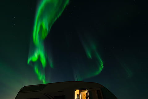 green aurora, green, clouds, sky, dark, night, green color, illuminated, nature, no people, outdoors, beauty in nature, neon, astronomy, space, star - space, low angle view, scenics - nature, majestic, aurora polaris, architecture, dramatic sky, tranquility, natural phenomenon, science, space and astronomy, 5K