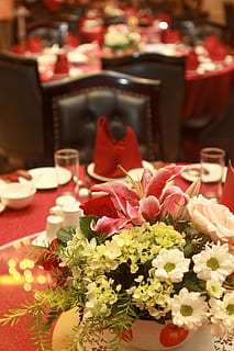 dining, restaurant, tafel, bord, viering, evenement, decoratie, huwelijk, bloem op tafel, bruiloft decoratie, tafel opstelling, banket, glas, elegant, arrangement, bloem, luxe, geen mensen, rood, binnenshuis, Kerstmis, plaatsbepaling, boeket, bloeiende plant, fabriek, versheid, schoonheid in de natuur, focus op de voorgrond, kwetsbaarheid, bedrijf, detailopname, bloemstuk, natuur, breekbaarheid, eten en drinken, meubilair, omgeving, bloemhoofd, 4K, CC0, publiek domein, royaltyvrij