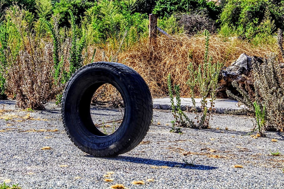 pneumàtic, aspre, plantes, textura, brut, roda, goma d'esborrar, sòl, ombra, sec, planta, dia, arbre, terra, transport, naturalesa, cap gent, llum solar, camp, a l'aire lliure, color negre, abandonat, forma geomètrica, cercle, manera de transport, creixement, obsoleta, deteriorament, 1080P