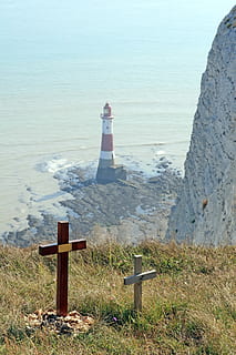 beach, beachy, beachyhead, blue, britain, british, chalk, cliff, coast, coastal, cross, death, depressed, die, dover, england, english, grave, gravestone, head, heritage, holiday, house, jump, kill, landmark, landscape, light, lighthouse, nature, ocean, rock, rocky, sea, seashore, seaside, self, shingle, shore, sky, steep, stone, suicide, summer, tomb, tourism, travel, vacation, white, water, land, scenics - nature, beauty in nature, day, tranquility, tranquil scene, real people, one person, grass, tower, standing, non-urban scene, outdoors, lifestyles, 2K, CC0, public domain, royalty free