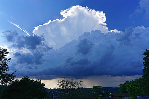 Sky, tordenvejr, regn, himmel, truende, skybrud, storm, natur, sky - himmel, træ, skønhed i naturen, plante, scenics - natur, rolig scene, ro, ingen mennesker, udendørs, miljø, dag, blå, idyllisk, landskab, ikke-urbane scene, cloudscape, lav vinkel visning, 5K, CC0, offentligt domæne, royaltyfrie