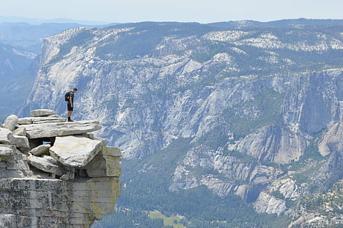 man, standing, cliff, daytime, nature, mountain, outdoors, men, rock - Object, one Person, scenics, hiking, color Image, adult, people, day, leisure activity, adventure, rock, solid, mountain range, lifestyles, activity, beauty in nature, full length, climbing, remote, real people, formation, 5K, CC0, public domain, royalty free