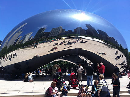 gruppe, mennesker, stående, foran, sølvstruktur, chicago, bønne, afspejling, spejl, USA, Amerika, sky gate, gruppe af mennesker, stor gruppe mennesker, rigtige mennesker, menneskemængde, arkitektur, bygning udvendig, bygget struktur, himmel, Kvinder, livsstil, voksen, herrer, sollys, natur, dag, by, fritidsaktivitet, turisme, rejse, udendørs, 2K, CC0, offentligt domæne, royaltyfrie