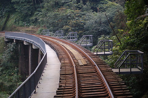 pont, rail, transport per ferrocarril, planta, connexió, pista, vies del ferrocarril, transport, arbre, arquitectura, cap gent, dia, naturalesa, barana, estructura construïda, metall, escala, pont - estructura feta per l'home, el camí a seguir, vista d’angle alt, transport públic, a l'aire lliure, 2K, CC0, domini públic, lliure de regalies