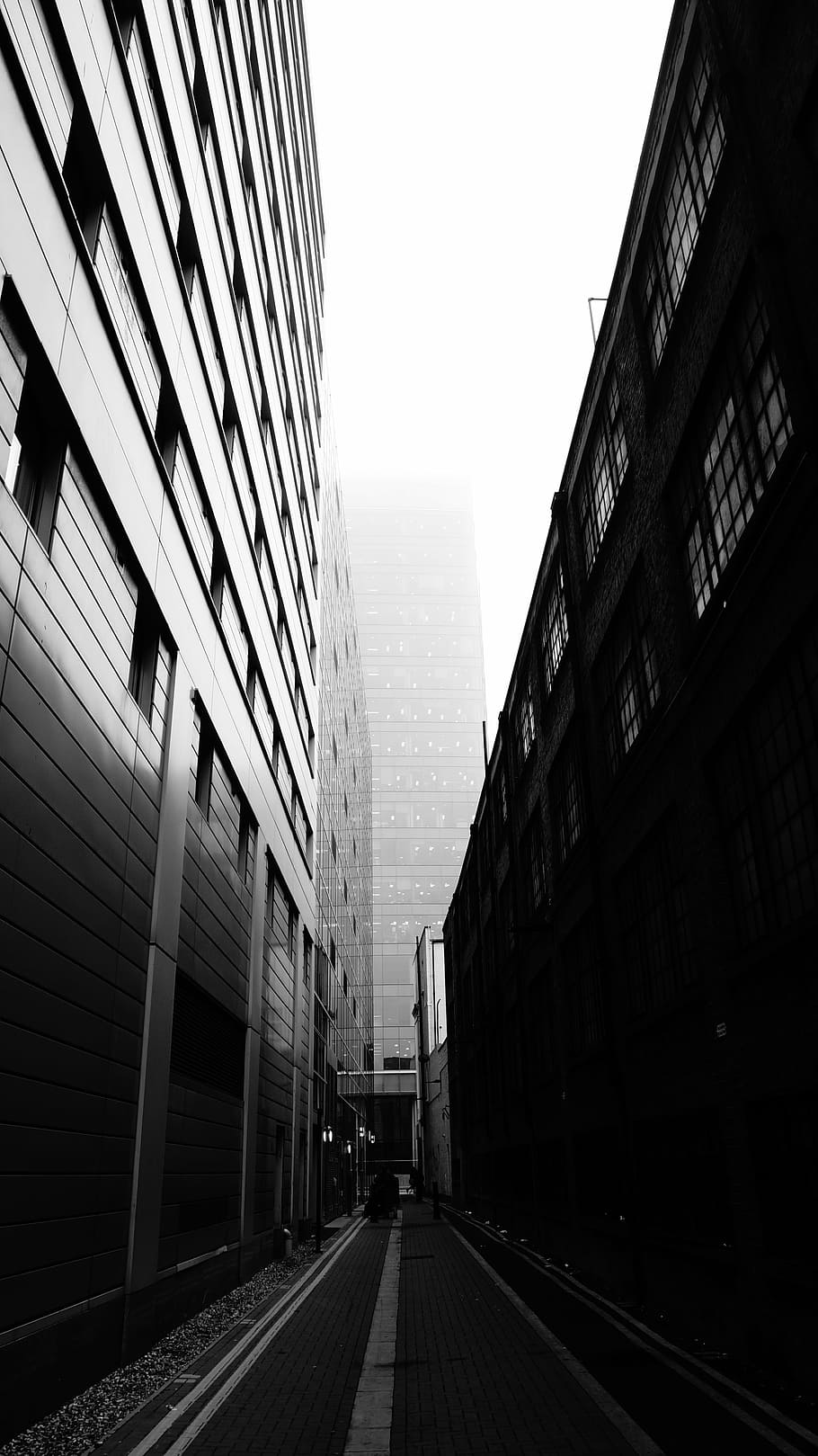 fotografia in scala di grigi, edifici, costruzione, struttura, cielo, infrastruttura, finestra, istituzione, Hotel, città, urbano, architettura, arte, bicchiere, esterno dell'edificio, struttura costruita, strada, nessuno, grattacielo, all'aperto, giorno, cielo sereno, natura, mezzi di trasporto, direzione, ufficio, edificio per uffici esterno, la strada davanti, prospettiva decrescente, 4K
