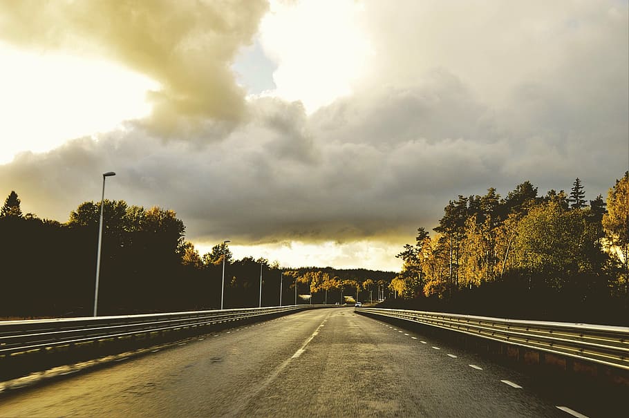 carretera asfaltada, arbre, daurat, hores, autopista, carril, missatges, llums, manera, arbres, núvols, cel, tanca, acer, carretera, Camí, transport, núvol - cel, el camí a seguir, cap gent, a l'aire lliure, dia, naturalesa, planta, direcció, signe, símbol, automòbil, cotxe, manera de transport, bellesa a la natura, marcatge, perspectiva decreixent, ominós, 2K