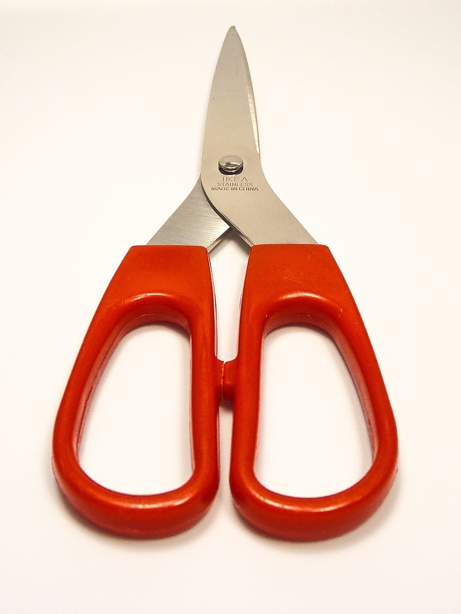 scissors, kitchen, red, equipment, tool, utensil, sharp, cut, white background, studio shot, cut out, single object, indoors, no people, close-up, business, two objects, man made, wood - material, work tool, still life, man made object, military, 1080P