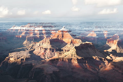 grand canyon, mountain, landscape, peak, summit, view, aesthetic, rocks, fog, sky, clouds, highlands, no people, nature, outdoors, scenics, tranquility, beauty in nature, day, travel destinations, rock, scenics - nature, rock - object, rock formation, solid, tranquil scene, cloud - sky, non-urban scene, idyllic, environment, travel, physical geography, eroded, formation, mountain range, dramatic landscape, climate, arid climate, 2K, CC0, public domain, royalty free