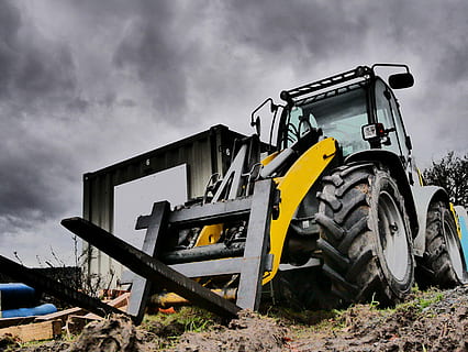 selektiv, fotografering, Frontlaster, gaffeltruck, maskin, kjøretøy, teknologi, gravemaskiner, konstruksjonsmaskin, motor, metall, transportere, nettstedet, konstruksjon, søkelys, hjullaster, laster gaffel, pall last lasting gaffel, dekk, ingen folk, utendørs, himmel, dag, transport, maskineri, natur, anleggsbransjen, land kjøretøy, sky - himmel, Konstruksjons-maskineri, jordmester, transportmiddel, byggeplass, veiarbeid, industri, vei, hjul, lav vinkel visning, anleggsutstyr, 4K