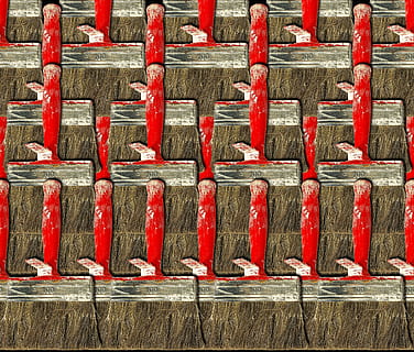 børste, flad børste, mønster, baggrund, abstrakt, grafisk, maler børste, rektangel børste, surrealistisk, fantasi, design, billedredigering, billeddesign, foto manipulation, foto montage, collage, visualisering, rød, træ - materiale, ingen mennesker, i en række, dag, barriere, grænse, hegn, side om side, fuld ramme, baggrunde, stor gruppe af objekter, bygget struktur, arkitektur, tæt på, udendørs, gentagelse, natur, sikkerhed, beskyttelse, 4K, CC0, offentligt domæne, royaltyfrie