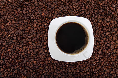 Tasse, Kaffee, Untertasse, Kaffeebohnen Tapete, Hintergrund, Bohne, Bohnen, Getränk, schwarz, braun, Cafe, Koffein, Konzept, dunkel, Espresso, frisch, heiß, Flüssigkeit, Becher, Teller, Erfrischung, Kaffee trinken, Essen und Trinken, Kaffeetasse, geröstete Kaffeebohne, direkt darüber, Frische, schwarzer Kaffee, Lebensmittel, keine Leute, Hintergründe, Geschirr, große gruppe von gegenständen, Nahansicht, Bodenbelag, 4K, CC0, gemeinfrei, lizenzfrei