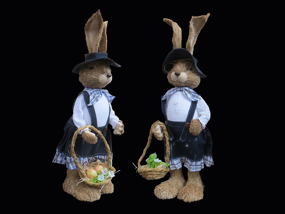 conill de Pasqua, primavera, llebre, Pasqua, primavera, llebre, decoració de pasqua, fons negre, menjar i beguda, cap gent, menjar, a l'interior, temes d'animals, tir de l'estudi, representació, natura morta, tallar, creativitat, art i artesania, animal, representació animal, primer pla, fauna animal, joguina, grup d’animals, mamífer, joguina de peluix, 4K