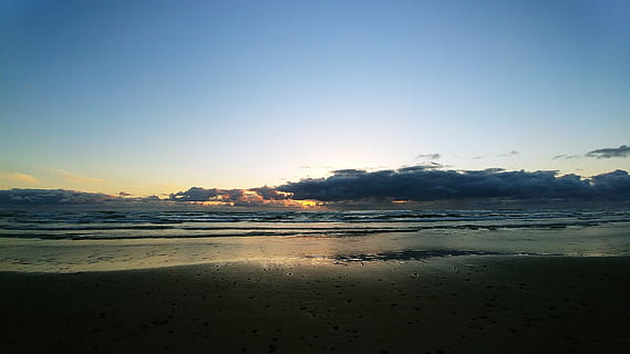 solnedgang, oregon beach, skyer, vann, himmel, hav, land, Strand, naturskjønnhet - natur, ro, natur, skjønnhet i naturen, sand, rolig scene, miljø, ingen folk, sollys, refleksjon, kopiere plass, reise, blå, utendørs, 4K, CC0, offentlig domene, opphavsrett gratis