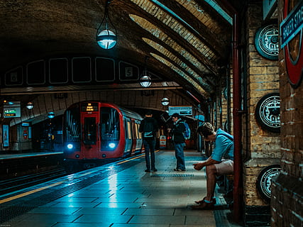 three, persons, waiting, train, two, men, train queue, train station, platform, station, colour, city, cityscape, red, public transport, underground, subway, metro, blue, baker street, architecture, built structure, indoors, illuminated, adult, transportation, mode of transportation, two people, night, real people, railroad station, standing, lifestyles, people, leisure activity, public transportation, rail transportation, women, clock, subway train, 4K, CC0, public domain, royalty free