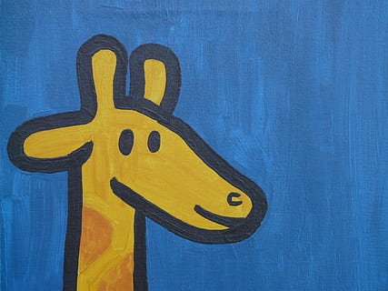 giraffemaleri, giraf, tegneserie, figur, billede, maling, tegneseriefigur, tegning, sjov, dyr, glad, ingen mennesker, gul, tæt på, dag, udendørs, blå, meddelelse, træ - materiale, skilt, tekst, Kunst og håndværk, indendørs, vestlige script, murbygningsfunktion, kreativitet, repræsentation, sort farve, Information, nummer, detalje, baggrunde, fuld ramme, 2K, CC0, offentligt domæne, royaltyfrie