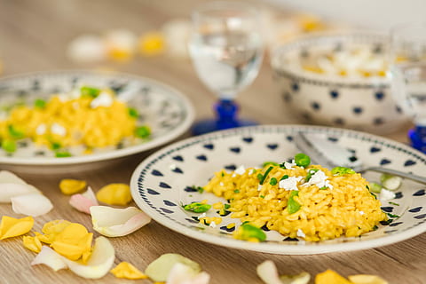 broad, bean, cute, plate, blue, hearts, Risotto, broad bean, blue hearts, flowers, yellow, table, lovely, food, romantic, meal, dinner, restaurant, design, dish, vegetarian, rice, supper, petals, gourmet, vegetable, food And Drink, close-up, healthy Eating, crockery, freshness, indoors, selective focus, wellbeing, ready-to-eat, bowl, no people, focus on foreground, salad, garnish, corn, seed, vegetarian food, breakfast, 5K