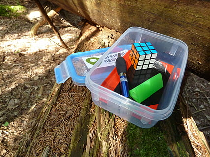 white, plastic storage box, Geocache, Geocaching, Cache, Small, logbook, hiding place, search, to find, adventure, coordinates, play, box, treasure hunt, day, beach, outdoors, high angle view, vacations, childhood, land, nature, no people, container, multi colored, plastic, field, sunlight, bucket, toy, close-up, sand, plant, still life, absence, 4K, CC0, public domain, royalty free