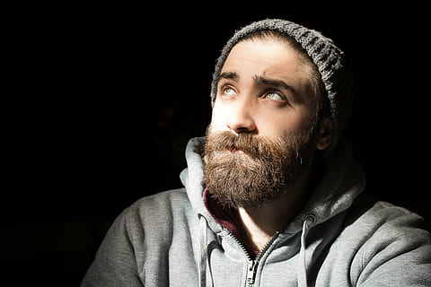 bearded, man, wearing, zip-up hoodie, looking, beanie, guy, beard, jacket, beanie. guy, grey, sunlight, fashion, people, headshot, one man only, only men, one person, black background, portrait, adults only, adult, facial hair, studio shot, men, indoors, males, front view, body part, casual clothing, looking at camera, clothing, mid adult, mustache, hood - clothing, human face, dark, hairstyle, hipster - person, contemplation, 5K, CC0, public domain, royalty free