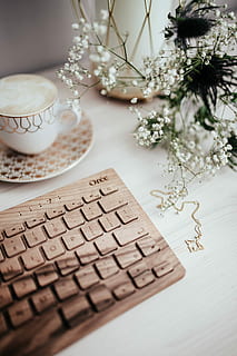 keyboard, cup, coffee, Wooden, cup of coffee, technology, desk, oree, cappucino, hipster, caffee, table, computer Keyboard, computer, wood - Material, coffee - Drink, laptop, business, no People, still life, indoors, celebration, flowering plant, flower, plant, food and drink, drink, close-up, communication, text, vase, selective focus, mug, food, 4K, CC0, public domain, royalty free