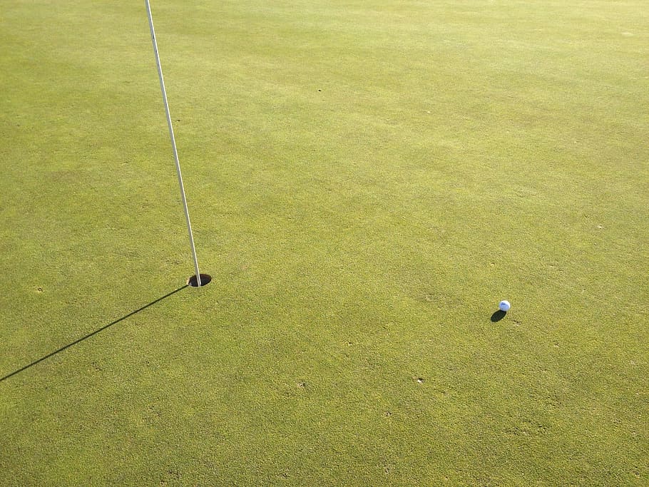 pilota de golf, camp d'or, forat, golf, pou, pilota, herba, color verd, curs de golf, activitat, esport, vista d’angle alt, activitat d'oci, planta, naturalesa, verd - camp de golf, llum solar, dia, cap gent, bandera, a l'aire lliure, absència, bandera de golf, 2K