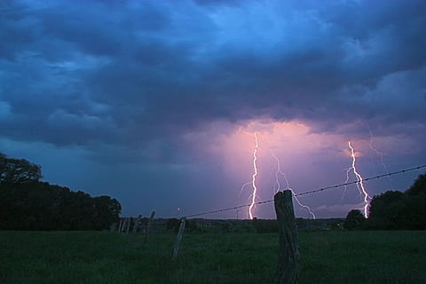 foudre, frappé, distance, orage, clignote, trame de foudre, crépuscule, clôture de pâturage, Prairie, pâturage, des nuages, foncé, menaçant, orage d'été, forêt, la nature, pouvoir dans la nature, nuage - ciel, ciel, Puissance, beauté dans la nature, foudre fourchue, nuage d'orage, environnement, panneau d'avertissement, signe, la communication, paysages - nature, personne, ciel dramatique, plante, électricité, en plein air, de mauvais augure, conditions météorologiques extrêmes, 1080P, CC0, domaine public, libre de droits
