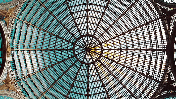 worms eye view photography, cathedral ceiling, worm, eye-view, building, ceiling, dome, architecture, ceiling window, ceiling dome, architectural detail, circle, napoli, naple, dual tone, glass, summer, color, church, symmetry, pattern, built structure, shape, geometric shape, low angle view, design, no people, full frame, directly below, indoors, architectural feature, backgrounds, cupola, day, glass - material, modern, architecture and art, skylight, concentric, 4K, CC0, public domain, royalty free