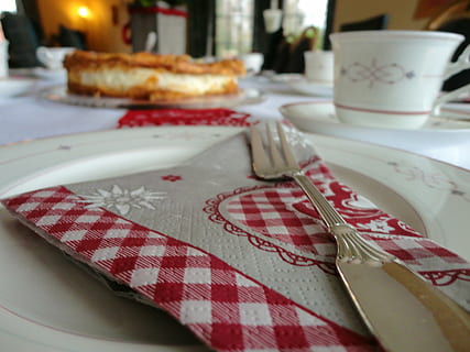 Geschirr, Silber-, silberne Gabel, Tafel, Abdeckung, rot, Tabelle, Essen und Trinken, drinnen, Küchenutensilien, Tasse, Lebensmittel, Teller, Essgeschirr, Stillleben, Tischdecke, Becher, Gabel, Getränk, Haushaltsausstattung, Frische, Nahansicht, Serviette, fertig für den Verzehr, Fokus auf den Vordergrund, keine Leute, Tischmesser, Rahmen, Glas, 4K, CC0, gemeinfrei, lizenzfrei