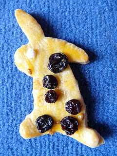 velikonoční zajíček, velikonoční, velikonoční dorty, zajíc, upéct, těsto, ausstecherle, recept, trouba, cookie, jemné pečivo, malé koláče, suchar, rozinky, jídlo a pití, jídlo, sladké jídlo, svěžest, stálý život, uvnitř, pečený, detail, modrý, nikdo, připraven jíst, nezdravé stravování, požitek, vysoký úhel pohledu, dezert, sladký, přímo nad, ovoce, Svačina, pokušení, modré pozadí, 2K, CC0, veřejná doména, bez autorských práv