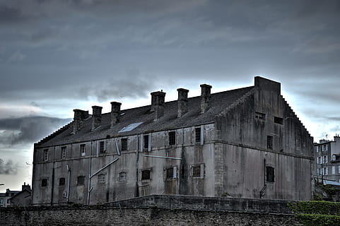 brown wooden house, prison, former, old, building, haunted, terrifying, old walls, old building, history, architecture, sky, building exterior, built structure, cloud - sky, nature, window, abandoned, low angle view, no people, the past, outdoors, day, obsolete, residential district, house, old ruin, ruined, deterioration, 5K, CC0, public domain, royalty free