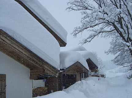 sneeuw, winter, winters, koude, koude temperatuur, architectuur, ingebouwde structuur, buitenkant van het gebouw, gebouw, witte kleur, boom, huis, aan het bedekken, natuur, sneeuwen, geen mensen, bevroren, fabriek, dak, schoonheid in de natuur, dag, extreem weer, 1080P, CC0, publiek domein, royaltyvrij