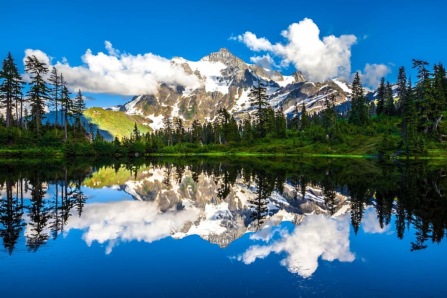 foto llac, reflexió, núvols, cel, muntanyes, mt shuksan, calma, escènic, parc, rang, pacífica, aigua, bosc, arbres, pintoresca, bosc forestal nacional snoqualmie, Washington, EUA, neu, pics, llac, muntanya, blau, naturalesa, escenics, núvol - cel, Serra, escenics - natura, tranquil·litat, bellesa a la natura, arbre, escena tranquil·la, planta, idíl·lic, paisatge, destinacions de viatge, cap gent, terra, pi, a l'aire lliure, muntanya nevada, bosc de pi, arbre de coníferes, llac de reflexió, cim de muntanya, formació, 1080P