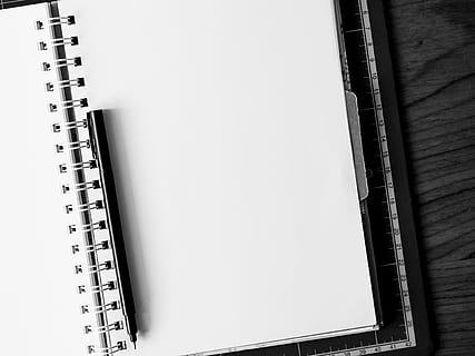 closeup, photo, open, notebook, pen, empty, white, note book, black, table, blank, desk, paper, note, background, notepad, office, pencil, pad, business, wood, top, page, wooden, above, space, book, sheet, education, document, note Pad, diary, spiral, wood - Material, copy space, no people, indoors, publication, spiral notebook, studio shot, close-up, white color, still life, high angle view, white background, ring binder, message, 4K, CC0, public domain, royalty free