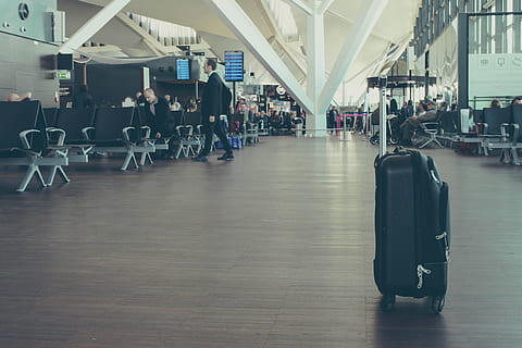 unattended, black, luggage, inside, airport, softside luggage, Gdansk airport, transportation, travel, passenger, suitcase, airplane, vacations, indoors, people Traveling, commercial Airplane, journey, travel Locations, leaving, real people, group of people, men, mode of transportation, adult, people, women, seat, lifestyles, crowd, incidental people, business, flooring, waiting, airport terminal, 4K, CC0, public domain, royalty free