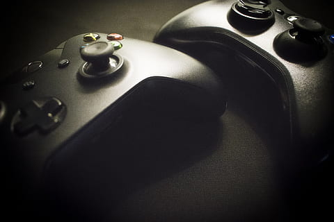 two, black, microsoft xbox 360 controller, Xbox, Remote Control, Console, Game, console, game, videogame, fun, microsoft, pact, old-fashioned, antique, close-up, shadow, no people, indoors, technology, communication, telephone, connection, retro styled, still life, landline phone, control, arts culture and entertainment, single object, nostalgia, table, music, equipment, studio shot, black background, 5K, CC0, public domain, royalty free