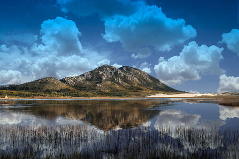 mount, laguna, flod, skyer, mount, laguna, bjerg, sky - himmel, afspejling, scenics, bjergkæde, sø, vand, scenics - natur, himmel, skønhed i naturen, miljø, natur, landskab, rolig scene, ro, ingen mennesker, jord, rejsemål, blå, rejse, udendørs, bjergtop, 2K, CC0, offentligt domæne, royaltyfrie