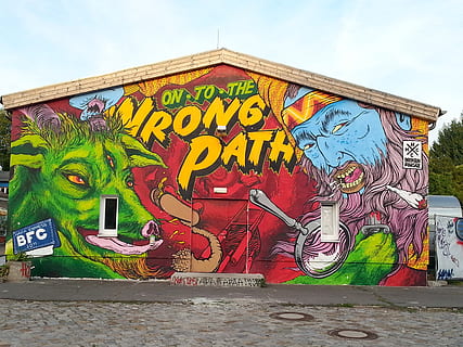 graffiti, komik, Domov, umění a řemesla, tvořivost, zastoupení, architektura, text, stavba, vícebarevné, západní skript, den, pouliční umění, lidské zastoupení, sdělení, exteriér budovy, nástěnný prvek, nikdo, nástěnná malba, mužská podobnost, řemeslo, venku, 2K, CC0, veřejná doména, bez autorských práv