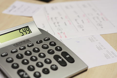 gray, calculator, showing, 5.49, table, bill, work, pay, finance, business, tax, number, mathematics, currency, paper, debt, no people, indoors, corporate business, document, close-up, home finances, wealth, plus sign, group of objects, calculating, economy, keypad, 4K