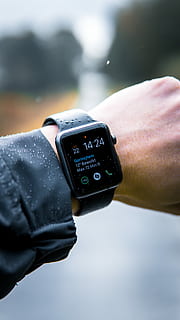 person, wearing, apple, watch, 14:24, black, sports band, time, clock, smartwatch, walking, human hand, hand, human body part, one person, wristwatch, close-up, day, focus on foreground, technology, holding, outdoors, wearable computer, communication, men, number, leisure activity, real people, checking the time, finger, wrist, stopwatch, 5K, CC0, public domain, royalty free