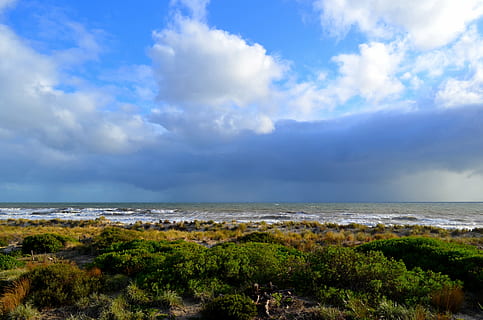 Regen, Himmel, Wolke, Sonne, Ufer, Wellen, Landschaft, Wasser, Gewitter, Natur, Abend, draussen, Meer, wolke - himmel, Land, Szenen - Natur, Schönheit in der Natur, Strand, Horizont über Wasser, Horizont, Tag, ruhige Szene, Ruhe, keine Leute, Pflanze, Nicht-städtische Szene, draußen, Welle, 4K, CC0, gemeinfrei, lizenzfrei