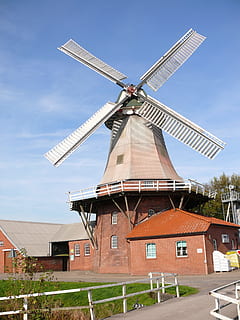 moara de vant, moara de faina, cer, moară, peisaj, nori, est Frisia, Putere eoliana, Energie alternativa, conservarea mediului, turbină eoliană, construită, energie regenerabila, combustibil și generarea de energie electrică, turbină, arhitectură, exteriorul clădirii, mori tradiționale de vânt, mediu inconjurator, natură, zi, rural, camp, nici o persoana, teren, în aer liber, 2K, CC0, domeniu public, fără drepturi de autor