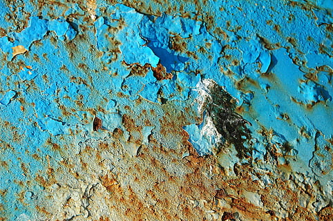 struttura, vernice blu, ruggine, sfondi, fotogramma intero, blu, nessuno, strutturato, avvicinamento, danneggiato, intemperie, vecchio, giorno, metallo, arrugginito, legno - materiale, ruvido, corri giù, declino, modello, cattiva condizione, deterioramento, pelato, all'aperto, 2K, CC0, dominio pubblico, privo di copyright