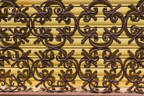 blinds, metal, pattern, shutter, light, shadow, home, window, full frame, no people, backgrounds, indoors, design, large group of objects, arrangement, shape, wall - building feature, yellow, abundance, side by side, close-up, in a row, grid, repetition, food, fence, 5K, CC0, public domain, royalty free